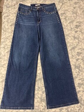 Nine West Dark Blue Wide-Leg Jeans with Hip Studs
